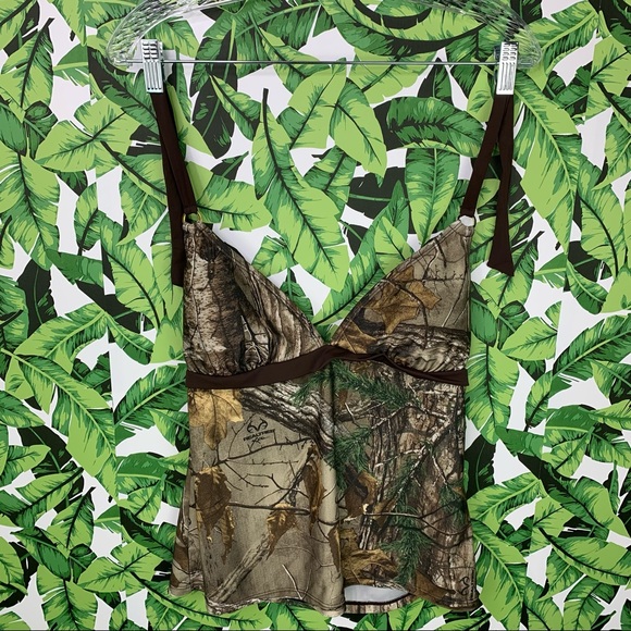 NWT! Realtree Tankini Swim Top Women's Size 10 Camouflage Camo Halter Tie Neck - Picture 5 of 8